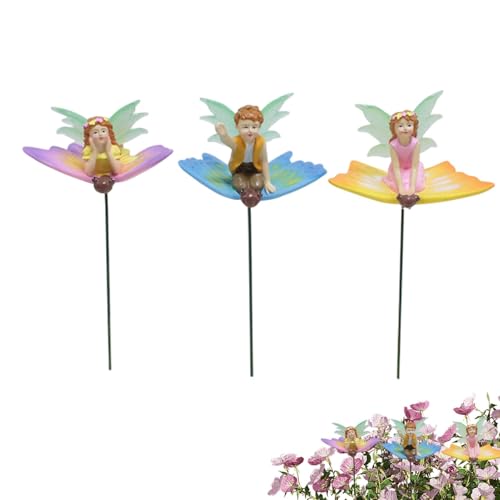 Monozoz Schmetterlings-Gartenstecker Dekoration – 3 x Gartenfee-Schmetterlingsstecker – Bodenstecker, Ornament, Frühlingssaison, Requisiten, Weg-Figuren für Pflanzen, Topf, Rasen von Monozoz