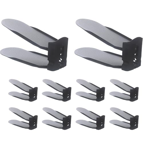 Monozoz Schuhschlitze, platzsparend, Schuhschrank zum Organisieren von Schuhregalen – verstellbarer, platzsparender Organizer, 10 Stück, stapelbar, Doppeldeck-Organizer für Schrankorganisation von Monozoz