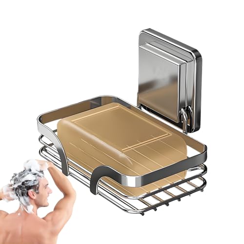 Monozoz Seifenhalter mit Saugnapf, Edelstahl, Wandmontage, kein Bohren, mit Haken, beschichtet, wasserdicht, modern, platzsparend, für Dusche, Wand, Küche von Monozoz