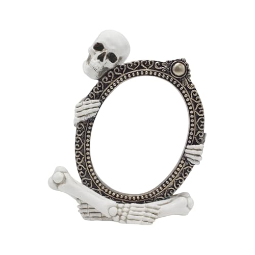 Monozoz Skelett-Statue, Schreibtisch-Halloween-Statue, Kunstharz-Skelett-Bilderrahmen, Skulptur, Halloween-Dekoration für Nachttisch, Vitrine, Bücherregal, Fensterbank, Couchtisch von Monozoz