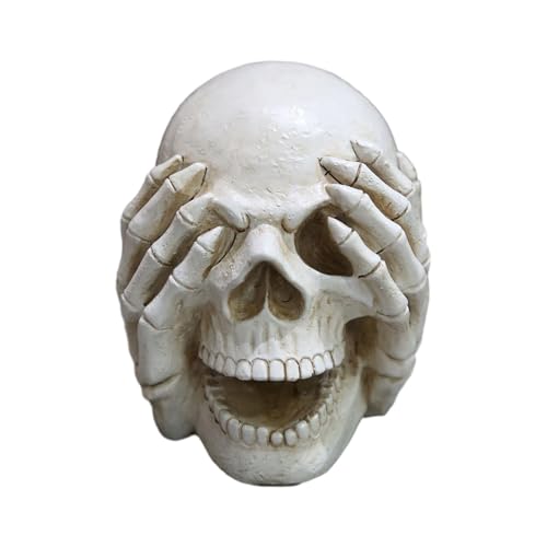Monozoz Skelettkopf-Tischdekoration – Kunstharz, künstlicher Totenkopf-Ornament, realistisch, kein Aussehen, kein Sagen, Skelettkopf-Dekorationen für Nachttisch von Monozoz