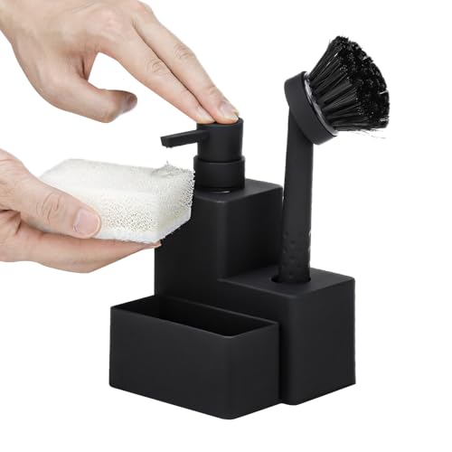 Monozoz Spülseifenspender, Schwammhalter, Spülseifenpumpenspender-Set für Küchenspüle, platzsparende Aufbewahrung für Badezimmer, Wohnheim, Theken von Monozoz
