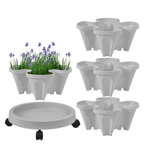 Monozoz Stapelbarer Pflanzgefäß, Garten-Pflanzgefäß, 4 Blumentöpfe, Blumenständer, Pflanzwerkzeuge mit abnehmbaren Tablett-Rädern, Gartenzubehör, Displayhalter für drinnen und draußen Monozoz Stapelbarer Pflanzgefäß, Garten-Pflanzgefäß, 4 Blumentöpfe, Blumenständer, Pflanzwerkzeuge mit abnehmbaren Tablett-Rädern, Gartenzubehör, Displayhalter für drinnen und draußen von Monozoz