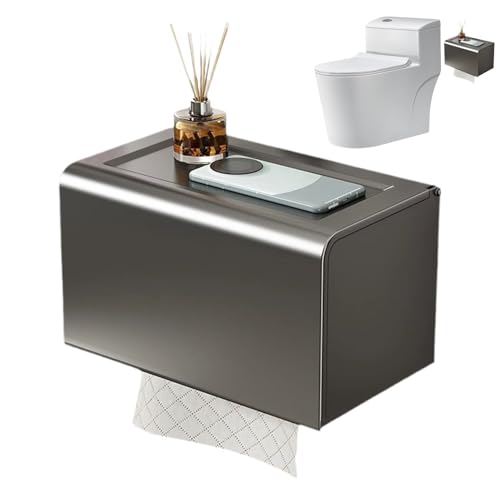 Monozoz Toilettenpapierhalter für Badezimmer, Wand-Toilettenpapierhalter, Aufbewahrungsbox, rostfreies Aluminium- mit Telefon, moderne Dekoration, Organisation und Aufbewahrung für Wohnung von Monozoz