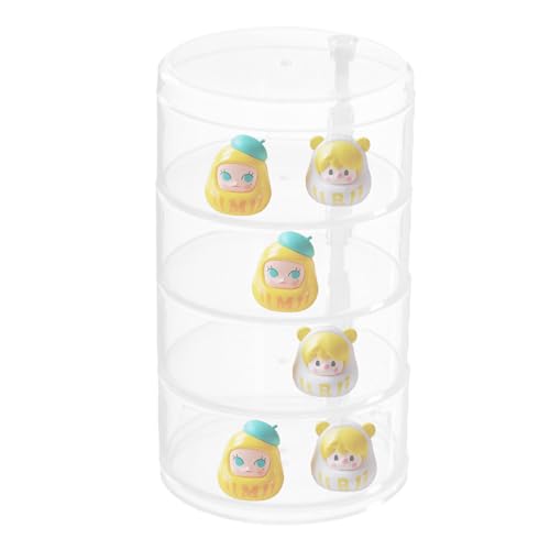Monozoz Transparente Vitrine, runde Figuren-Halter, Box – kleine Puppen, drehbare Vitrine, transparenter Haar-Zubehör-Behälter für Arbeitsplatte, Schreibtisch, Schminktisch von Monozoz