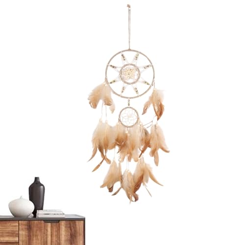 Monozoz Traumfänger Federn – Dekorative Ornament Wandkunst | Heimdekoration Muschel rund Mond Stern Feder Traumfänger für Wand, handgefertigte Wandkunst Ornament von Monozoz