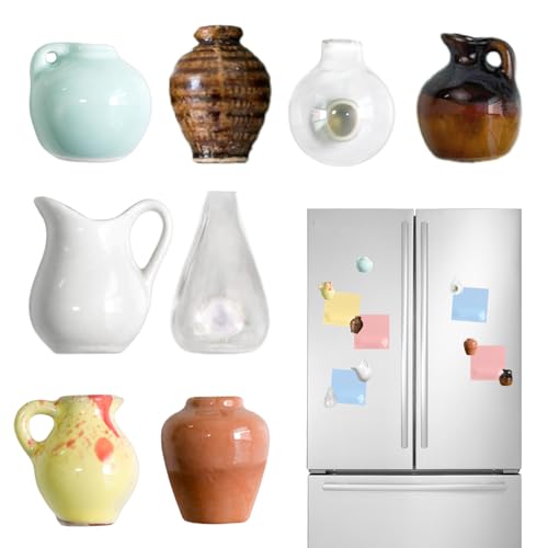Monozoz Vasenmagnete für Kühlschrank, kleine magnetische Keramikvase, 3D-einzigartiger Mini-Magnet für Arbeitsplatz, Spind, Wand, Schreibtisch, Kühlschrank, Dekoration von Monozoz