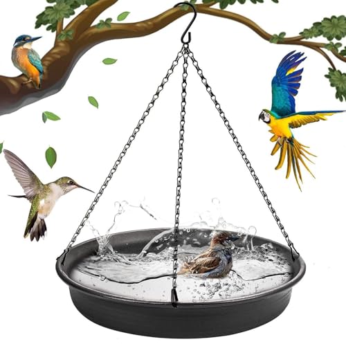 Monozoz Vogeltränke zum Aufhängen, Vogeltränke für Garten, S-förmiger Haken, stabile Wasserschale für Terrasse, Garten, Rasen, Hof, Dekoration von Monozoz