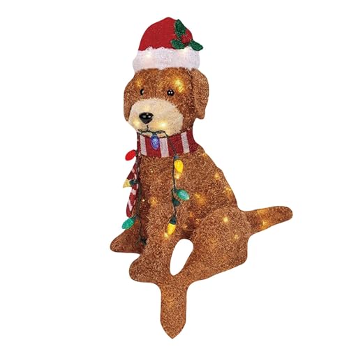 Monozoz Weihnachten Hund Outdoor Rasen Dekorationen | Acryl Hofschilder in Hundeform Design | Leuchtendes Design Stabile Hofornamente für Innenhof Garten Balkon Bäume von Monozoz