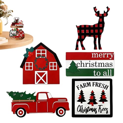 Monozoz Weihnachtliche Schreibtisch-Dekoration – rustikale Weihnachtsdekoration aus Holz, Bauernhaus-LKW-Baum, Rentier-Tischaufsätze, Winter-Bauernhaus-Dekoration für Kaminsims, Tischregal von Monozoz