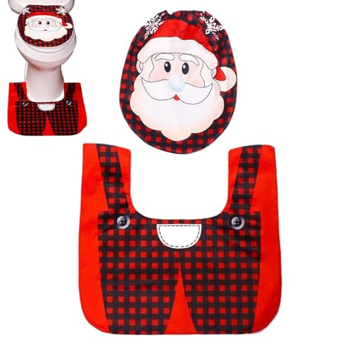 Monozoz Weihnachts-Toilettensitzbezug-Set – WC-Sitz-Deckeldekorationen, Teppich-Set, Weihnachtsdekoration, WC-Sitzbezug und Teppich für Zuhause, Einkaufszentrum, Café, Restaurant von Monozoz