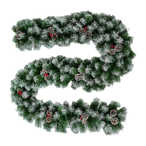 Monozoz Weihnachtsgirlande aus Tannenzapfen, Weihnachtsgirlande für den Außenbereich, Heimdekoration, Weihnachts-Kamingirlande, 2,4 m, künstliches Grün mit Tannenzapfen, Beeren von Monozoz