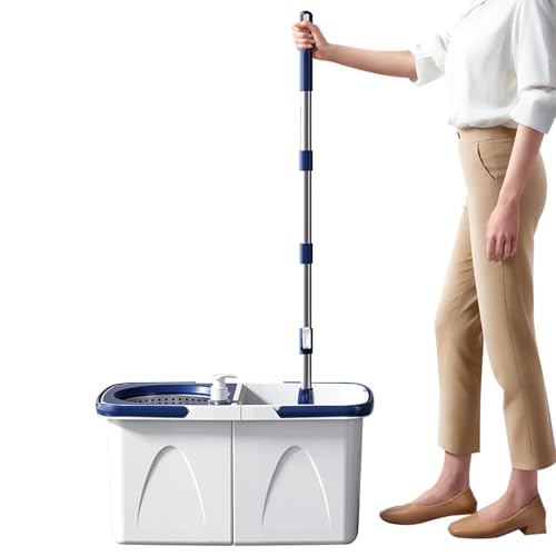 Monozoz Wischmopp und Eimer Set mit Auswringer | Verstellbarer Griff Mop Eimer Set Rotierender Wischschleuder - Nass Trocken Bodenreinigungssystem, Arbeitssparender Wandreiniger für Büros und Zuhause von Monozoz