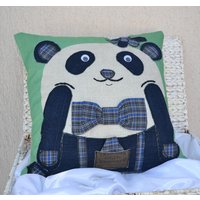 Designer Chunky Outdoor-Kissen Kissen Mit Applikation Lustiger Panda-Bär Leinen Streufenster Tierpanda-Bär Liebhabergeschenk von Monpasier