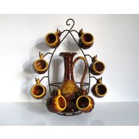 Vintage Vallauris Trink Set Retro Karaffe & Schnapsgläser Auf Ständer von MonsieurRenardsAttic