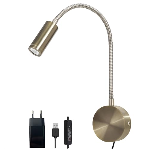 LED Leselampe Bett 3W 270lm 5000K Dimmbar Zeitgesteuert Wandmontierte Leselampe Wandleuchter Nachttischlampe gerichtete LED-Schwanenhalsleuchte für das Kopfteil des Nachttischs oder Etagenbetts von Monsing
