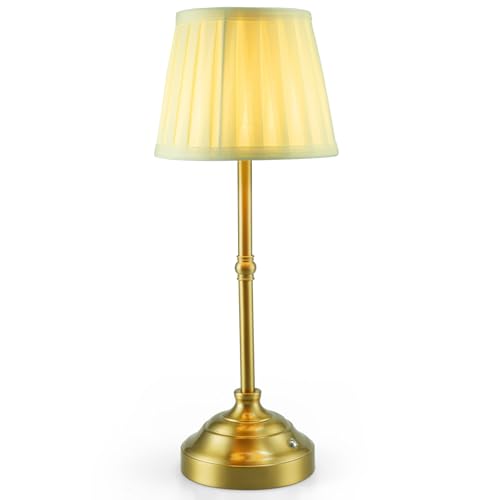 Monsing Tischlampe Kabellos, Wiederaufladbar,3 Farbtemperaturen Dimmbar, Tragbare LED-Wasserdichte Tischlampe für Esszimmer, Schlafzimmer, Esstisch,Außenbereiche (Gold) von Monsing