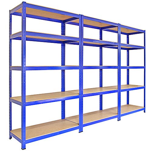 Monster Racking Q-Rax 3 Regale Hochleistungsregale Schwerlastregal Lagerregal Garagenregal Stahlregal Industrieregal Werkstattregal Steckregal Metallregal 100% schraubenlos 120cm x 50cm x 180cm blau von Monster Racking