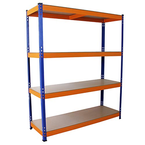 Monster Racking S-Rax Schwerlastregal Lagerregal Garagenregal Stahlregal Industrieregal Werkstattregal Steckregal Metallregal Kellerregal Regalsystem Stahl 100% schraubenlos blau-orange 150cm x 50cm von Monster Racking