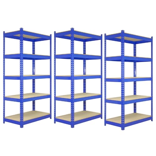 Q-Rax Metallregale, blau, 120 x 50 x 180 cm, 5 Etagen, für Garage und Lagerung, inklusive Gummihammer, 3 Stück Q-Rax Metallregale, blau, 120 x 50 x 180 cm, 5 Etagen, für Garage und Lagerung, inklusive Gummihammer, 3 Stück von Monster Racking