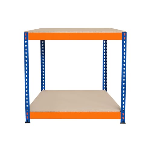S-Rax 2-stufige Werkbank 90cm x 60cm x 90cm | 300kg/Regal & 6 verstärkte Stützbalken | Werkstatttisch Arbeitstisch | Stahl, Spanplatte & Gummifüße [Schraubenlos & Verstellbare Regalanordnung] von Monster Racking