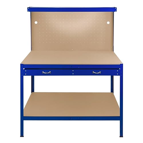 Werktisch Werkbank Arbeitstisch Blau Werkstatt Lochwand Stecktafel Schublade LED Licht DIY Holzwerkbank Werkzeugbank Werkstatteinrichtung Werkzeug Aufbewahrung 370kg Kapazität 40 Haken Gummihammer von Monster Racking