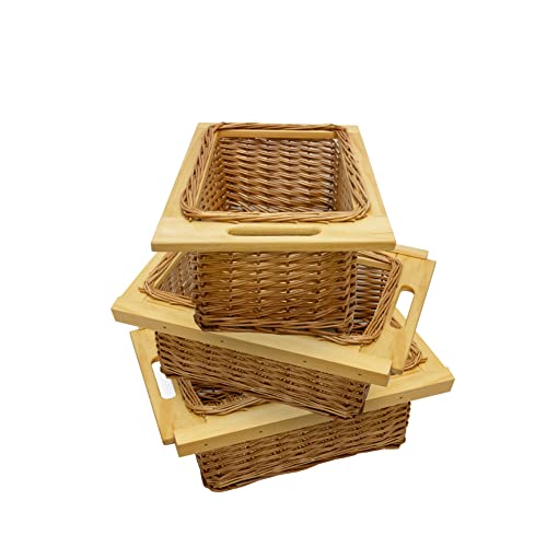 3 Ausziehbare Weidenkörbe Küche Rattan 400mm Küchenkörbe Aufbewahrung Lagerung Speisekammer Unterschrank & Läufer Buche massiv 40cm Landhausstil 100% handgefertigt Befestigungssatz inklusive - Braun von Monster Shop