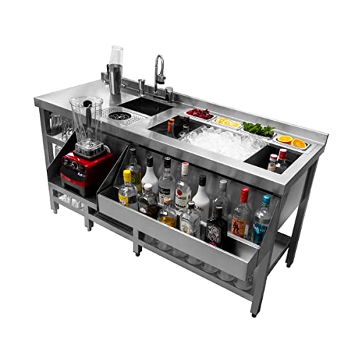 Deluxe Cocktail Bar Station Theke Cocktailtheke Bartheke Cocktailbar Cocktail-Station Arbeitsfläche Isolierter Eisbehälter 360 Grad Schwenkbarer Wasserhahn Shaker Inklusiv Edelstahl Gastro Profi von Monster Shop