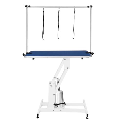 Hydraulischer Hundepflegetisch – Höhe 55–101 cm, Tragfähigkeit 180 kg, weiß – graue Platte, rutschfest 106 x 61 cm, weißer Stahl, Nivellierfüße, 3 Leinen Hydraulischer Hundepflegetisch – Höhe 55–101 cm, Tragfähigkeit 180 kg, weiß – graue Platte, rutschfest 106 x 61 cm, weißer Stahl, Nivellierfüße, 3 Leinen von Monster Shop