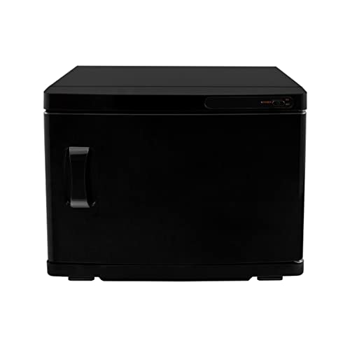 Kompressenwärmer Handtuchwärmer Wärmeschrank Schwarz 23L UV-Sterilisation Elektrisch Schönheitssalon Beauty Salon Kosmetik Edelstahl 2 Herausnehmbare Einlegeböden Abtropfschale 200W 2 x GRATIS Zangen von Monster Shop