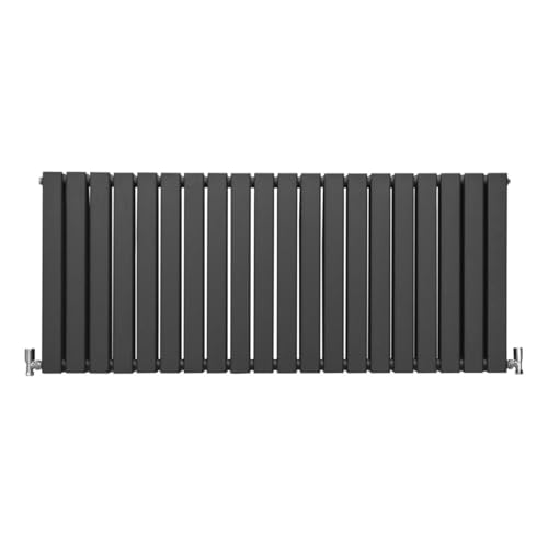 Paneelheizkörper Flachheizkörper Design Heizkörper Heizung 60cm x 140cm Anthrazit Grau Horizontal Heizgerät Doppellagig Wandheizkörper Küche Wohnzimmer Badezimmer Reinigungsbürste und Befestigungsset von Monster Shop