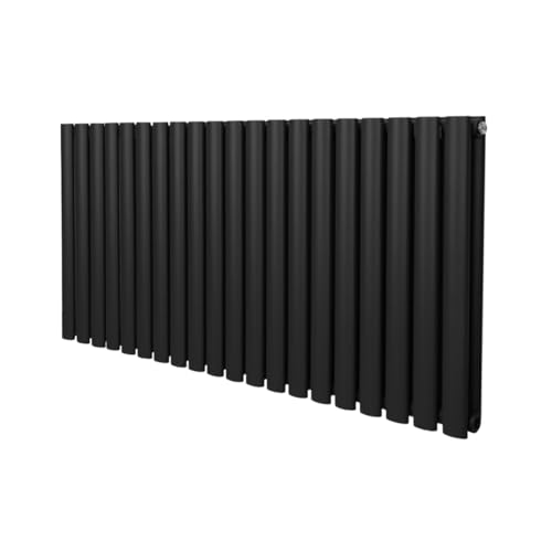 Röhrenheizkörper Oval 600 x 1200mm | Horizontaler Wandheizkörper Paneelheizkörper | Matt Schwarz Kohlenstoffstahl | Wohn- Badezimmer Küche [Inkl. Reinigungsbürste, Befestigungsset & Halterungen] von Monster Shop