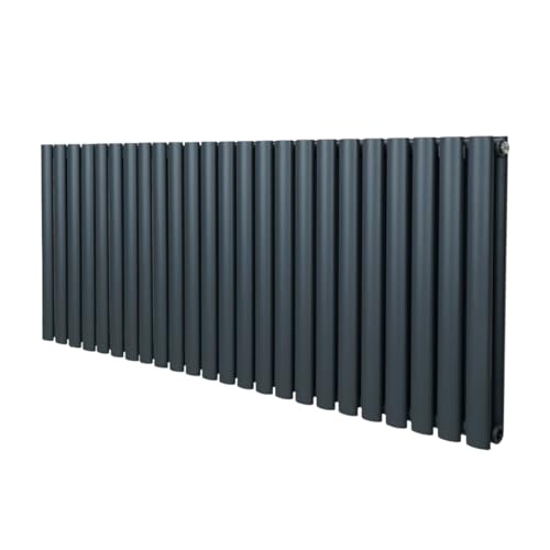 Röhrenheizkörper Oval 600 x 1440mm | Horizontaler Paneelheizkörper | Matt Anthrazit Grau Kohlenstoffstahl | Wohn- Badezimmer Küche [Inkl. Reinigungsbürste, Befestigungsset & Halterungen] von Monster Shop