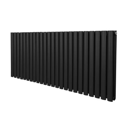 Röhrenheizkörper Oval 600 x 1440mm | Horizontaler Wandheizkörper Paneelheizkörper | Matt Schwarz Kohlenstoffstahl | Wohn- Badezimmer Küche [Inkl. Reinigungsbürste, Befestigungsset & Halterungen] von Monster Shop