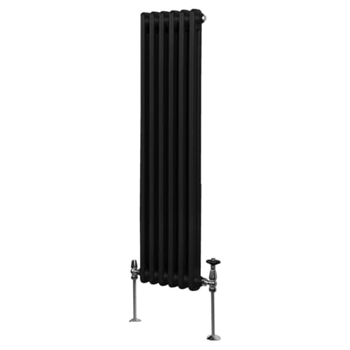 Traditioneller 2-Spalten-Heizkörper 1500 x 292mm | Vertikaler Wandheizkörper | Matt Schwarz Kohlenstoffstahl | Wohn- Badezimmer Küche [Inkl. Reinigungsbürste, Befestigungsset & Halterungen] von Monster Shop