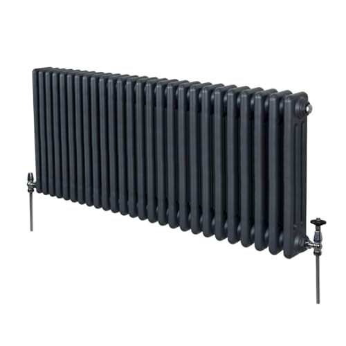 Traditioneller 3-Spalten-Heizkörper 600 x 1192mm | Horizontaler Wandheizkörper | Matt Anthrazit Grau Kohlenstoffstahl | Wohn- Badezimmer Küche [Inkl. Reinigungsbürste, Befestigungsset & Halterungen] von Monster Shop