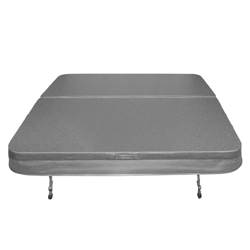 Whirlpool Abdeckung Spa Deckel 2m x 2m Sichere Outdoor-Schutzhülle Quadratisch Hardtop Wetterfest PVC-Leder UV-schimmel- und flammfest 4 x Abschließbare Gurte mit Schlüsseln 6 x Hebebügel – Grau von Monster Shop