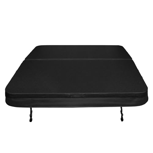Whirlpool Abdeckung Spa Deckel 2m x 2m Sichere Outdoor-Schutzhülle Quadratisch Hardtop Wetterfest PVC-Leder UV-schimmel- und flammfest 4 x Abschließbare Gurte mit Schlüsseln 6 x Hebebügel – Schwarz von Monster Shop