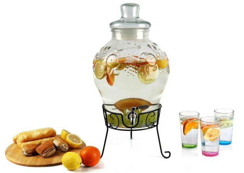 Monster24 Getränkespender 10 Liter Wasserspender Saftspender mit Zapfhahn und Metallständer von Monster24