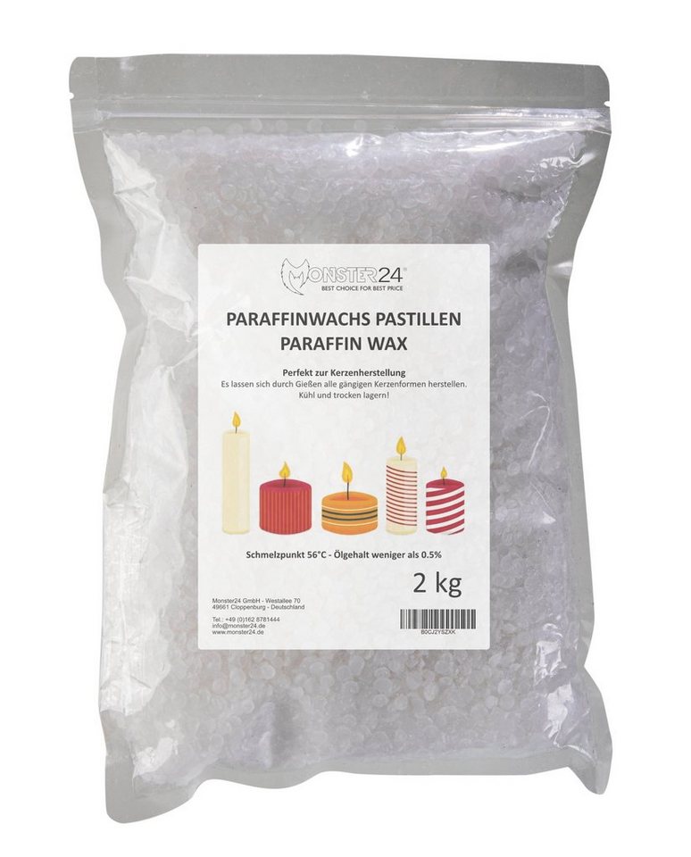 Monster24 Stumpenkerze Paraffinwachs Pastillen für Kerzen Kerzenwachs (2 kg), weiß von Monster24