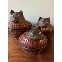 Vintage Korb Nesting Cat Baskets, Glasaugen, 3Er Set von MonsterRelics
