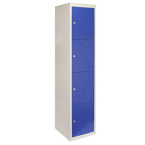 1x Schließfachschrank Spind Metallschrank Stahlschrank Umkleideschrank Schrank Locker Stahlspind Fächerschrank Aufbewahrung Turnhalle Schließfach Kleiderschrank 180cm H x 38cm L x 45cm B Blau 4-türig von Monster Shop