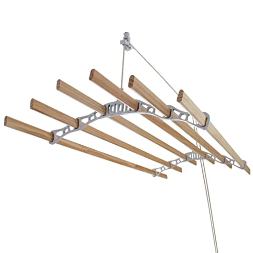 Monster Shop 1.2 m Platzsparender 6 Kieferlatten Deckentrockner aus Holz Kleidetrockner Wäschetrockner Trockner Deckenwäschetrockner im Viktoranischer Stil -Weiß von Monster Shop