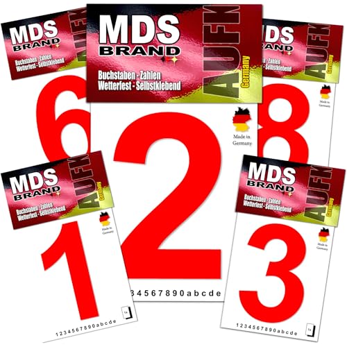 Monsterdesigns MDS Brand 10cm Zahlen Aufkleber 0-9 Satz Selbstklebend Aufkleber Rot von Monsterdesigns