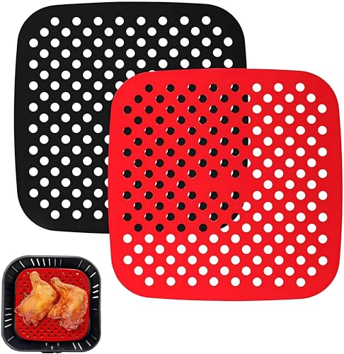 2 Stück Air Fryer Matten Liners, 8,5 Zoll Air Fryer Matten Liner Wiederverwendbare Luftfritteuse Einsätze, Silikon-Luftfritteusenmatte, Poröse Silikon-Luftfritteusenmatte, Für Zuhause/Restaurant von Monsully