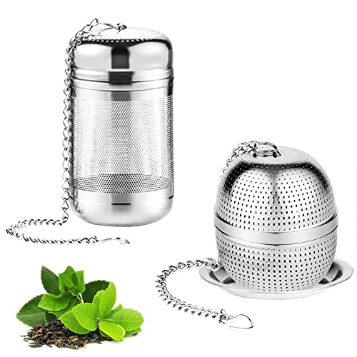 Monsully 2 Stück Teesieb Teefilter für Losen Tee Teefilter Tasse Teeei Teesieb Losen Tee Teesieb Edelstahl 304 mit Deckel und Abtropfschale für Teekannen, Tassen, Teeflaschen von Monsully