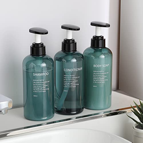 Monsully 3 Stück Leere Pumpflaschen, 500ml, Kunststoff, nachfüllbar, Shampoo Spender für Dusche, Flüssigkeitsaufbewahrung Spender, Spülmittelspender für Lotion, Shampoo, Duschgel, Creme von Monsully