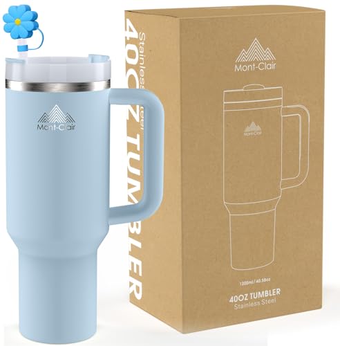 Tumbler 40oz - Trinkflasche mit Strohhalm 1.2L - Thermobecher mit Strohhalm Kühlt 10 Stunden - 48 Stunden Eisgekühlt - Trinkbecher mit Deckel und Strohhalm BPA Frei - Kaffeebecher To Go - Gletscher von Mont-Clair