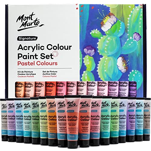 Mont Marte Acrylfarben Set Pastell – 48 x 36ml – Starke Deckkraft und Seidenmattes Finish – Pastellfarben für Leinwand, Karton, Papier, Leder und mehr von Mont Marte