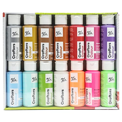 Mont Marte Crafters Color Discovery Acrylfarbe für Kunst und Handwerk, ideal für Anfänger, Studenten und Bastelarbeiten, 60 ml, 14 Stück von Mont Marte